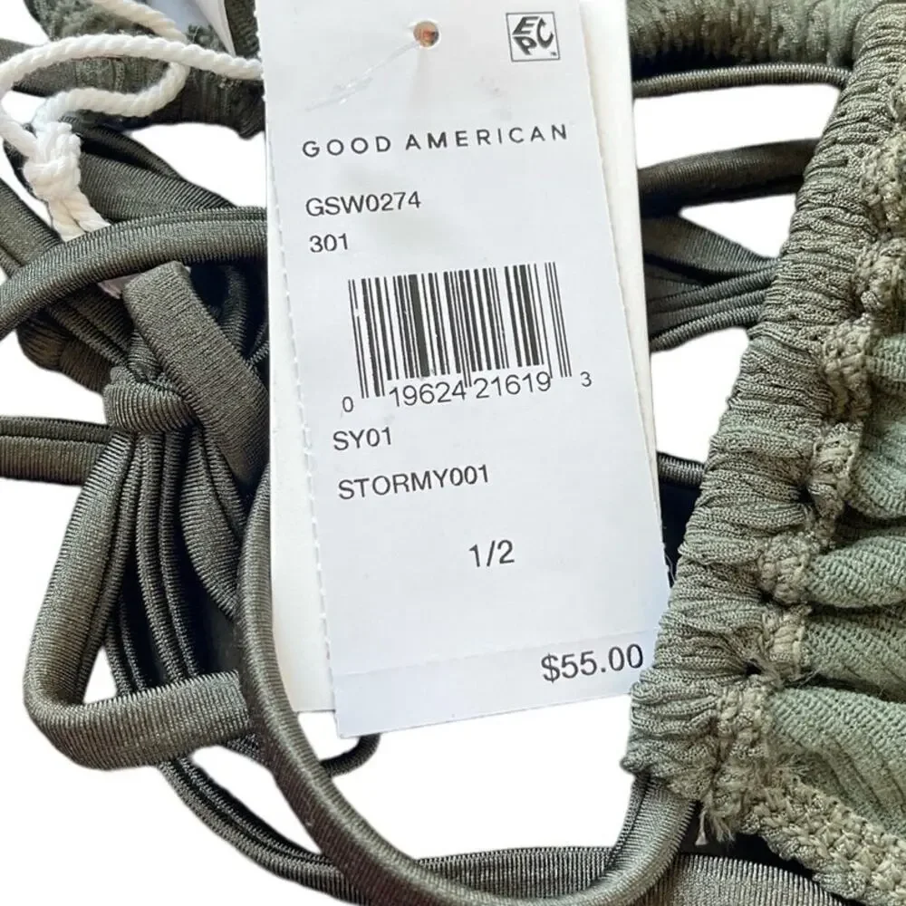 Good American Always Fits Tiny Ties Bikini Top Stormy Green Size‎ 1/2